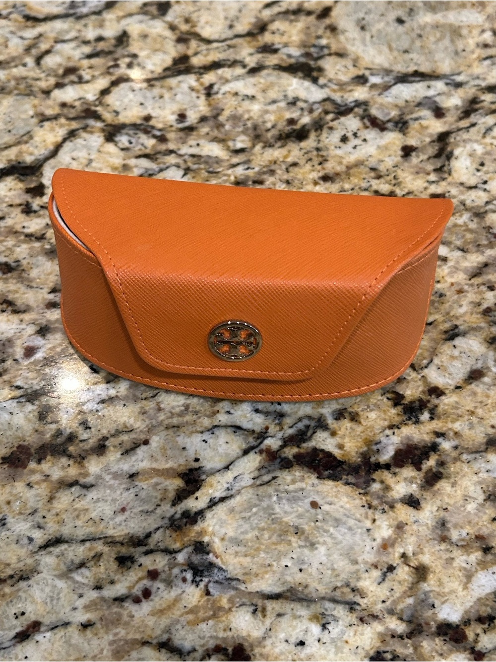 Tory Burch Eyeglasses Sunglasses Case Faux Leather Textured Orange Soft Medium